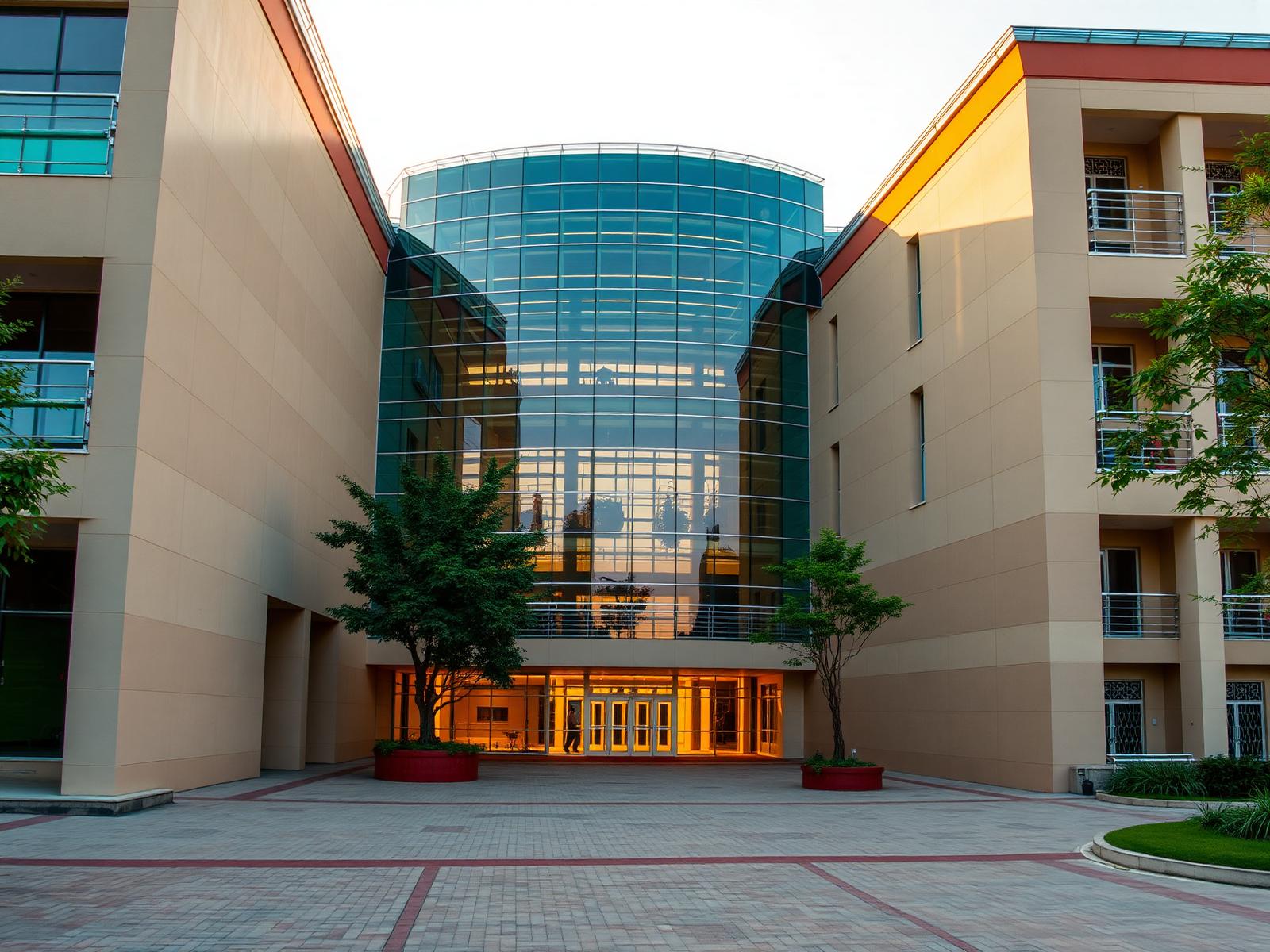 Modern university campus building at sunrise in Ilorin
